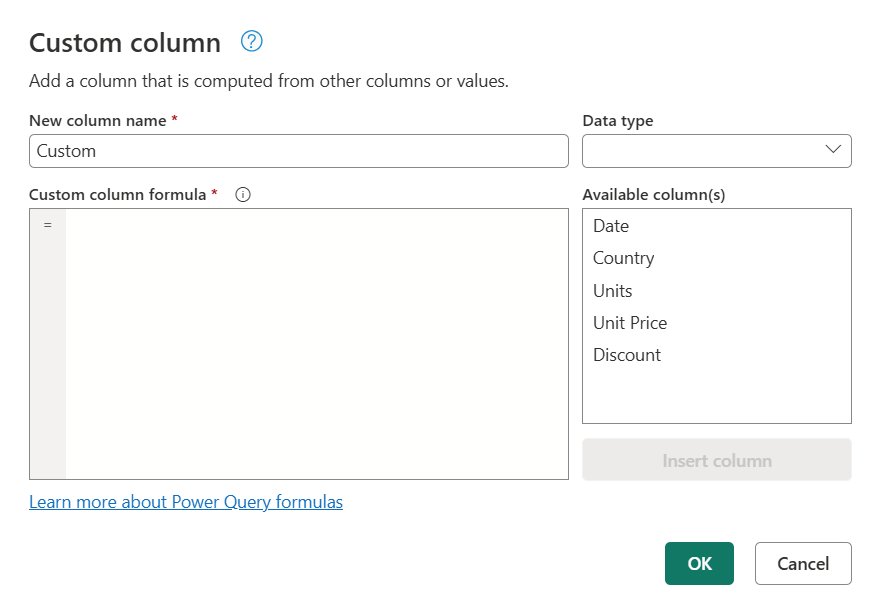 Screenshot of the Custom column dialog where you customize your column.