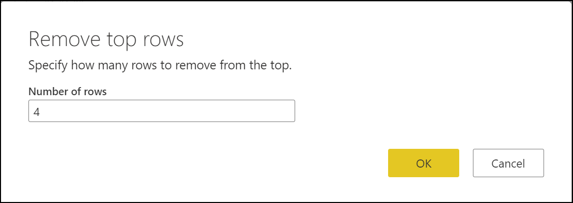 Remove top rows dialog box.