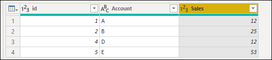 Table that previously contained five rows now has the row that contained the error removed, leaving four rows in the table.