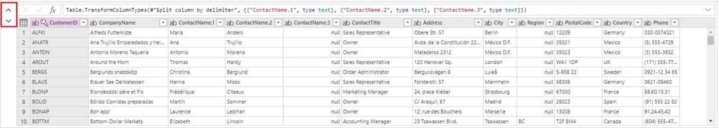 In the data preview, a red box around an up and down arrow in the top left to expand the data preview.