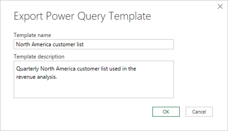 Export template UI in Excel.