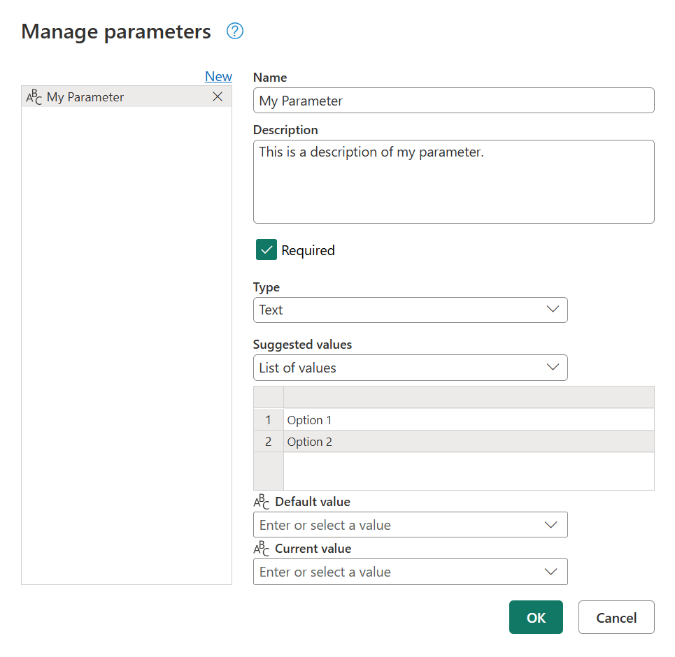 Parameter with a suggest list of values.