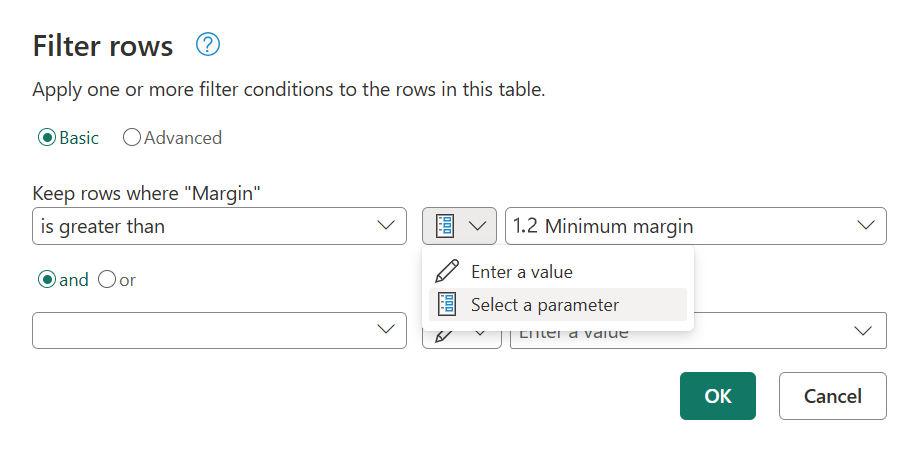 Select parameter for transformation argument.