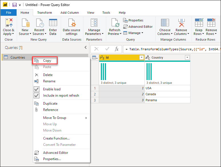 Copy query from queries pane.