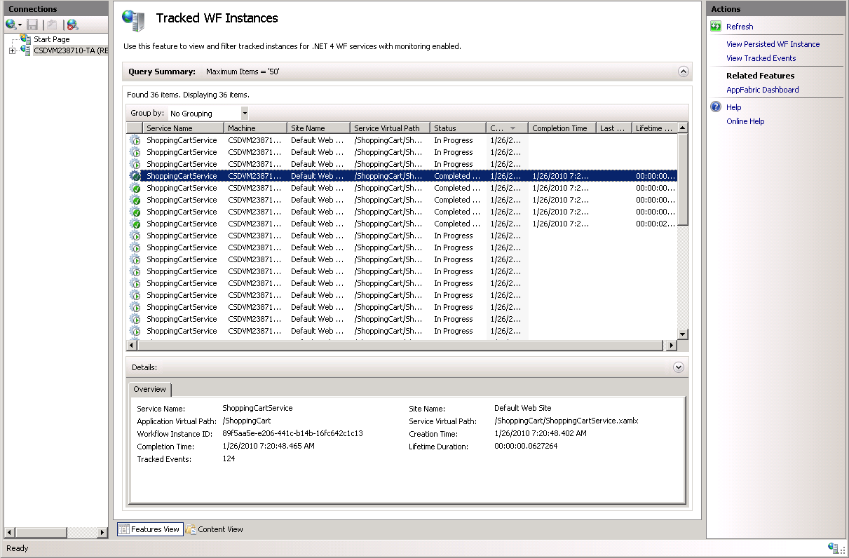 Tracked WF Instances Page