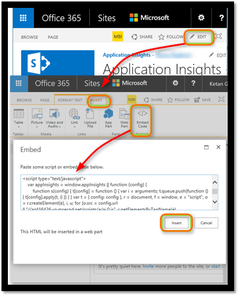 Screenshot that shows adding the script to monitor a limited set of pages.