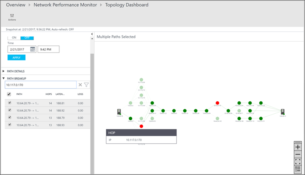 Topology map with node properties selected