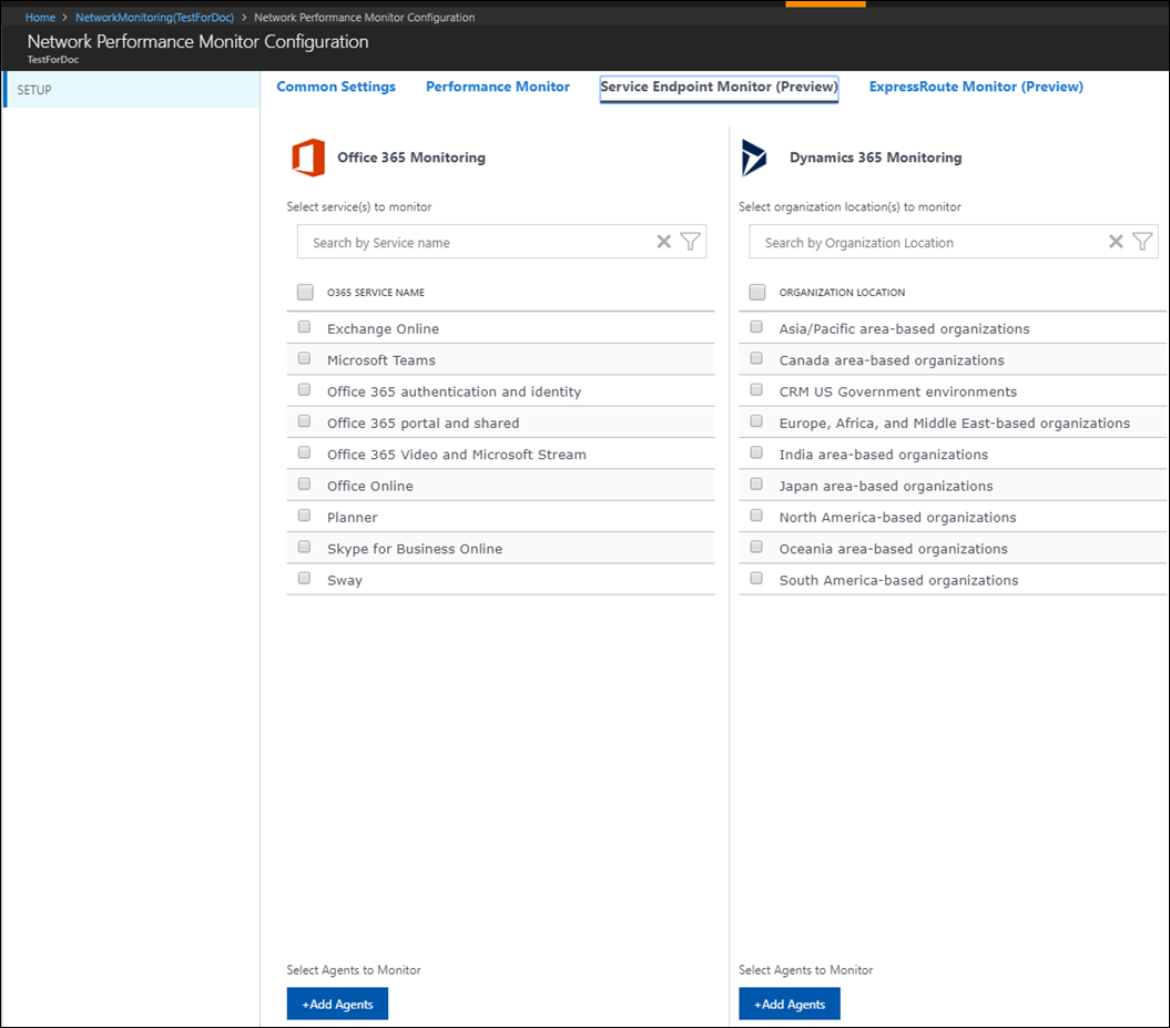 Service Connectivity Monitor view