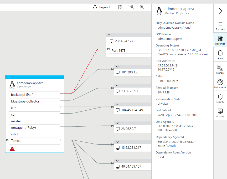 Screenshot that shows the Machine Properties pane.