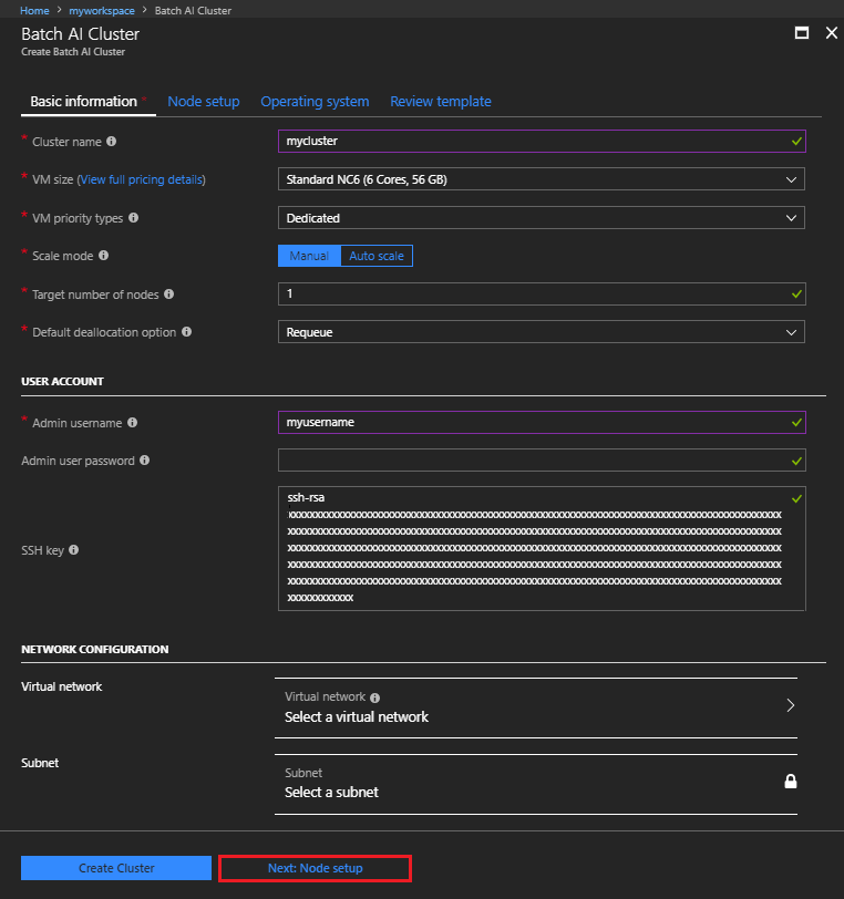 Enter basic cluster information