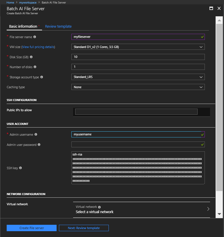 Create Batch AI file server