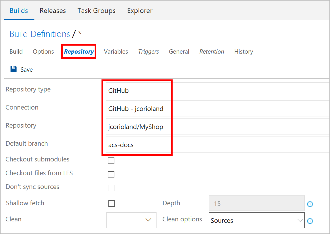 Azure DevOps Services - Build Repository Configuration