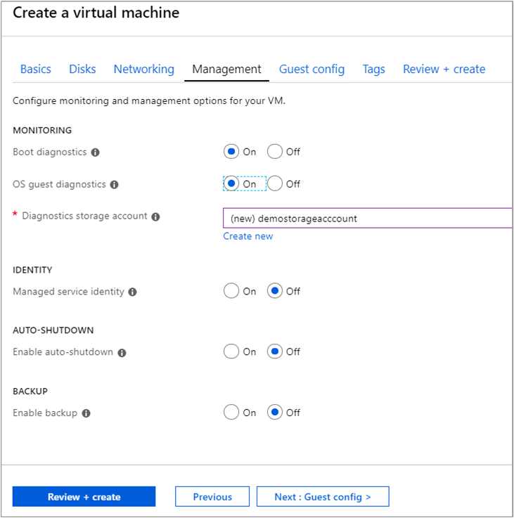 set Guest OS diagnostics to On