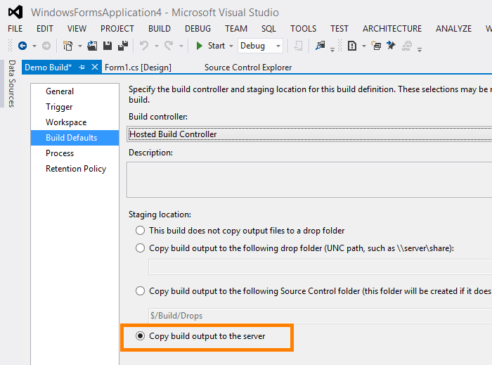 Setting build drop location