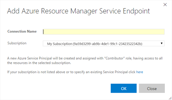 Adding an Azure service endpoint