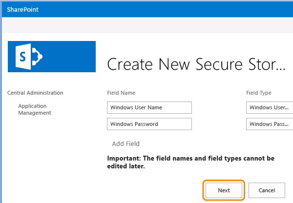 Specify the credential fields