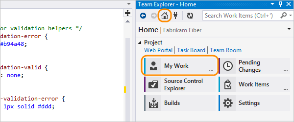 My Work from the Team Explorer home page