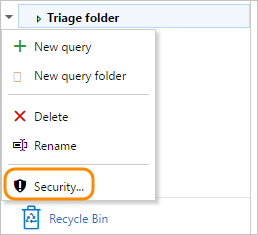 Screenshot of context menu for a query folder, TFS 2018 and earlier versions.