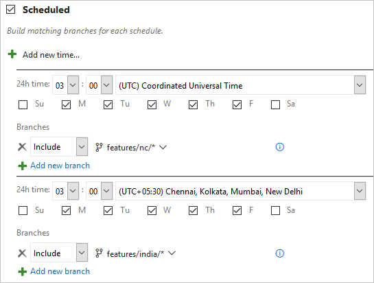 scheduled trigger multiple time zones (TFS 2017 and older versions)