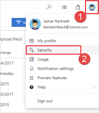 Screenshot showing User Profile access in Azure DevOps.