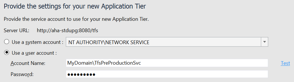 Example pre-production service account