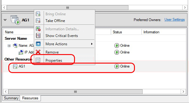 Configure the availability group resource