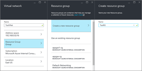 Create resource group pane