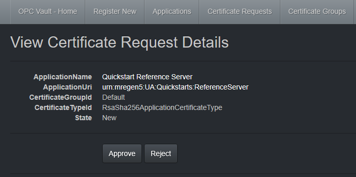 Screenshot of View Certificate Request Details