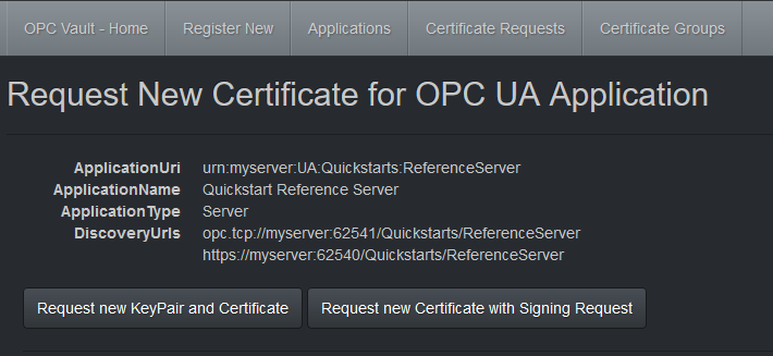 Screenshot of Request New Certificate