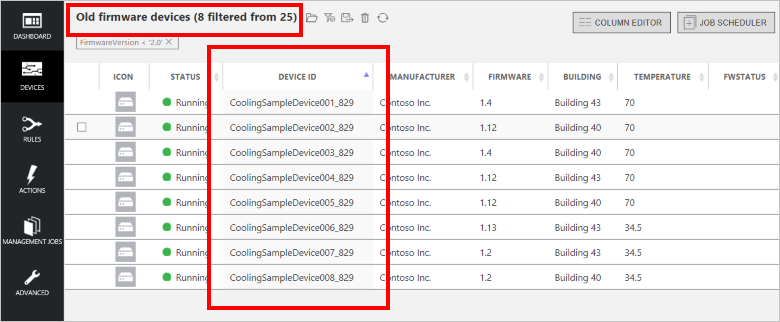 View the filtered device list showing old devices