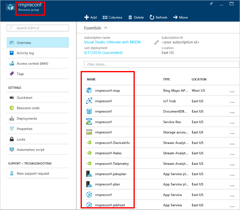 Preconfigured solution in the Azure portal