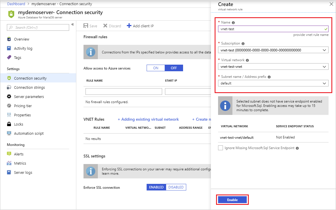 Azure portal - configure VNet