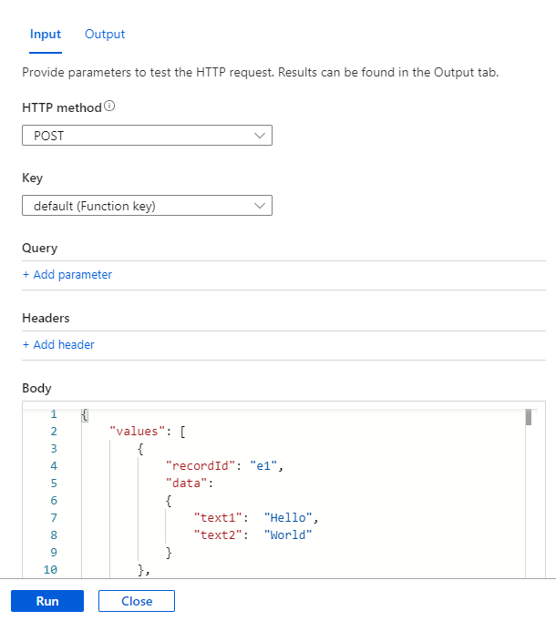 Screenshot of the input specification.