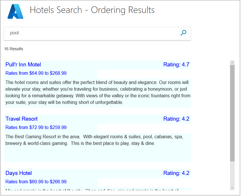 Displaying room rate ranges