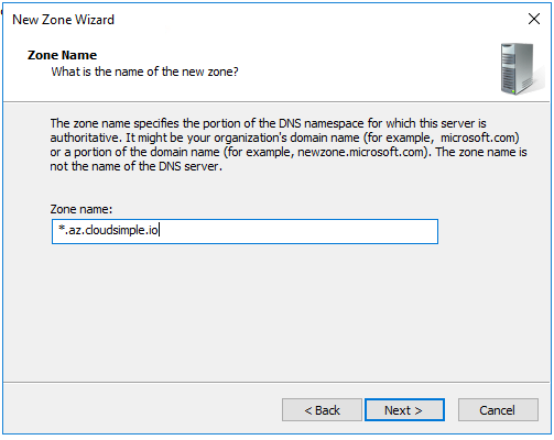 Screenshot that shows where to enter the zone name.