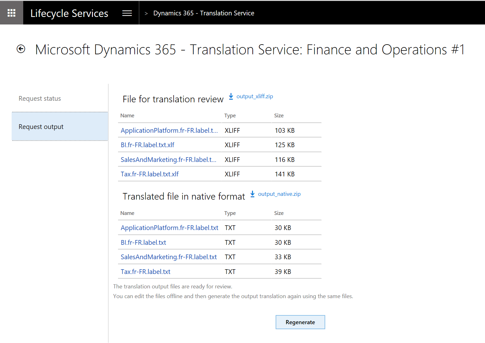 A screenshot showing the Translation service