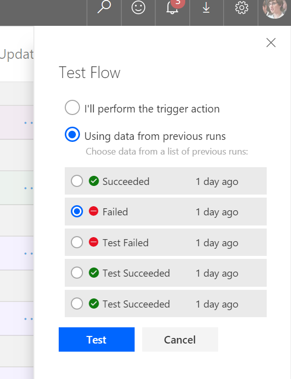 Test flow pane