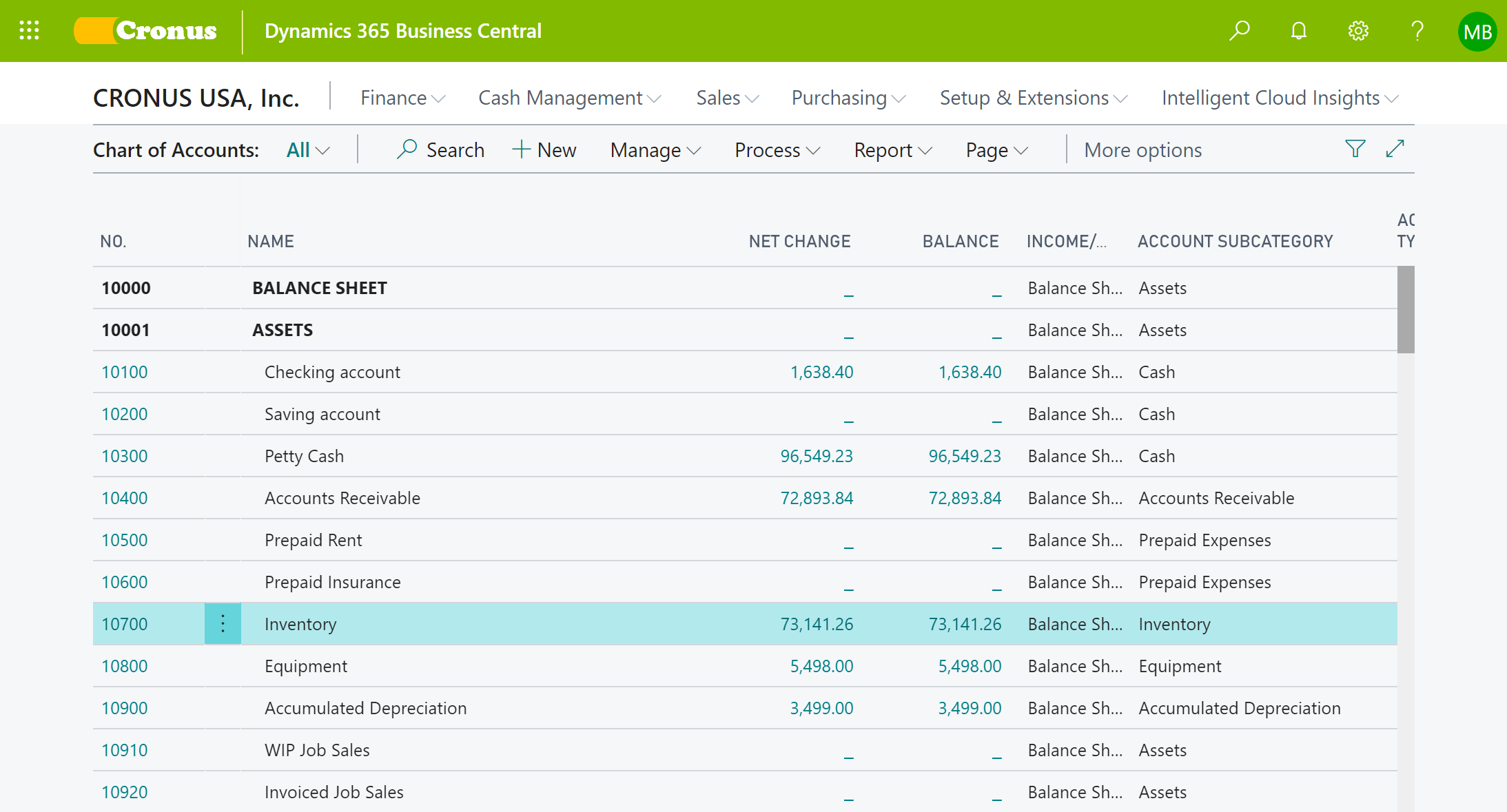 Illustration of Business Central with an organization theme applied to the header that reads fictitious company name Cronus