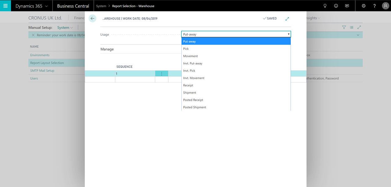 Report select page showing reports available for selection in warehouse management