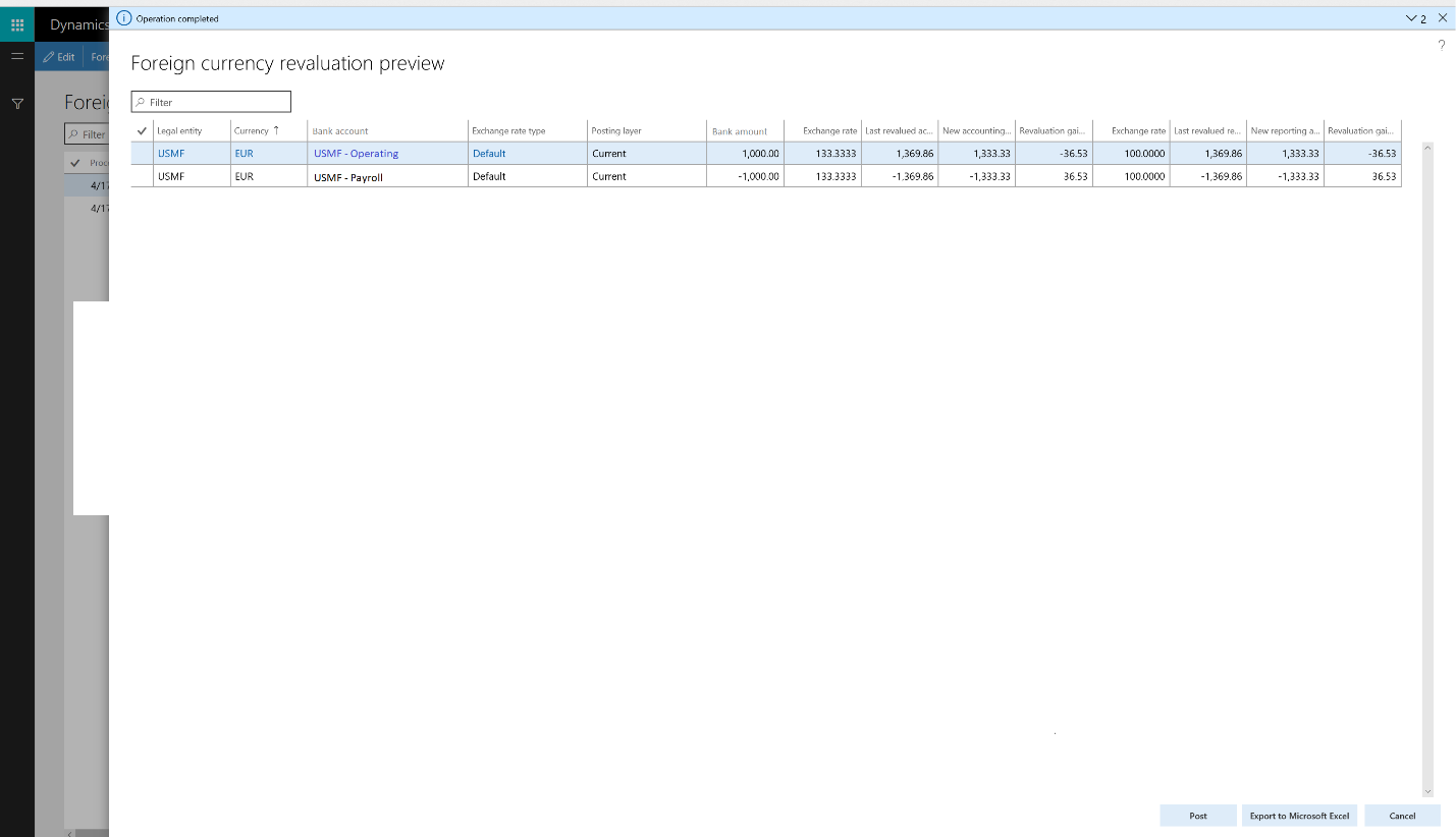 Preview bank foreign currency revaluation screenshot