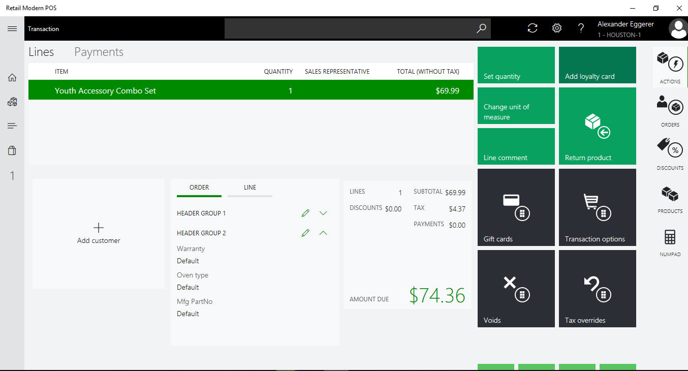 New attribute control in POS transaction view