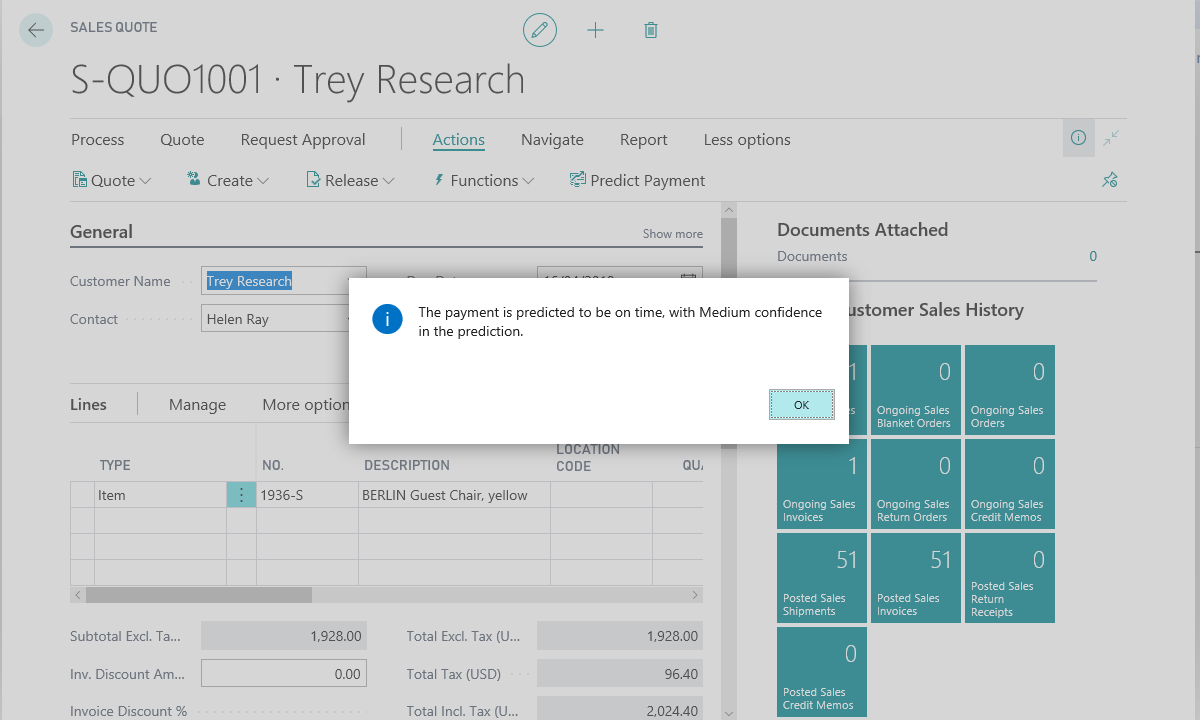 Generate prediction for the sales quote