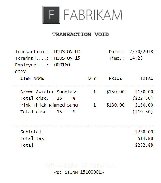 Transaction void receipt