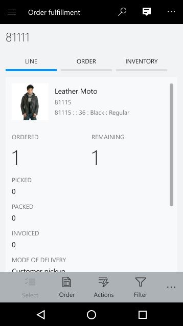 Mobile order fulfillment - Line details