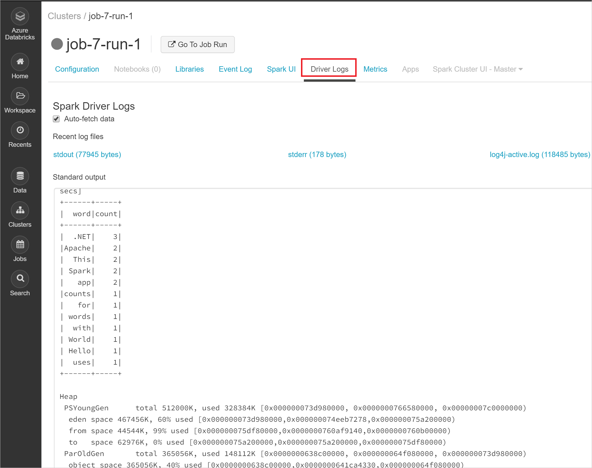 Azure Databricks job output table