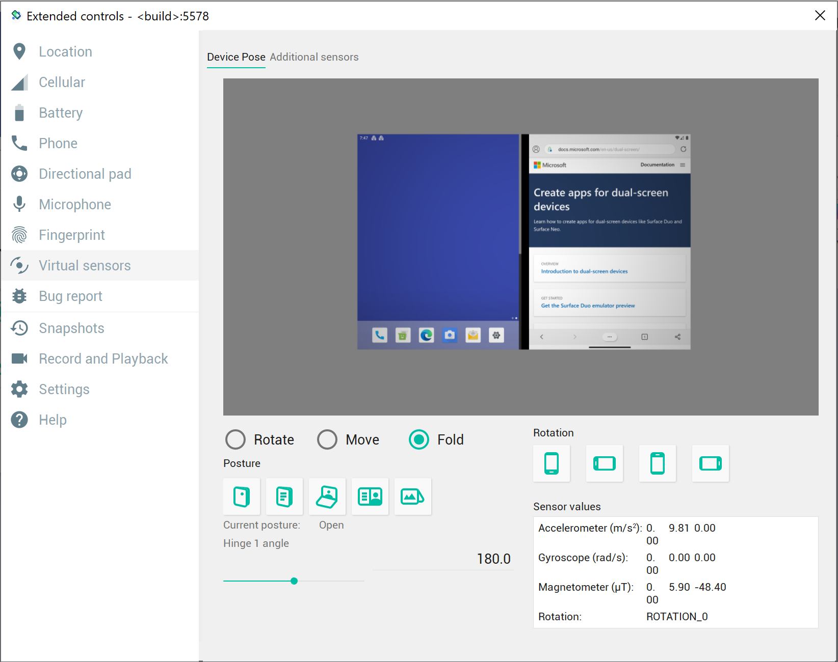 Extended controls window with 3D posture preview