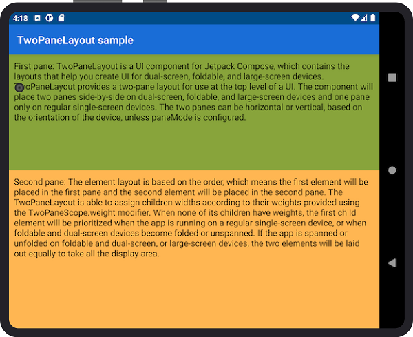 TwoPane pane mode on a foldable device