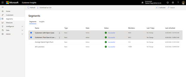 Visual of segments list page