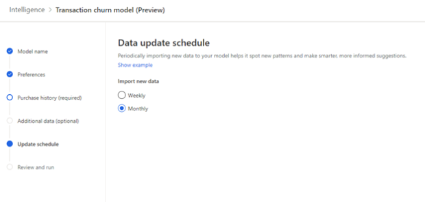 Data schedule options for transactional churn