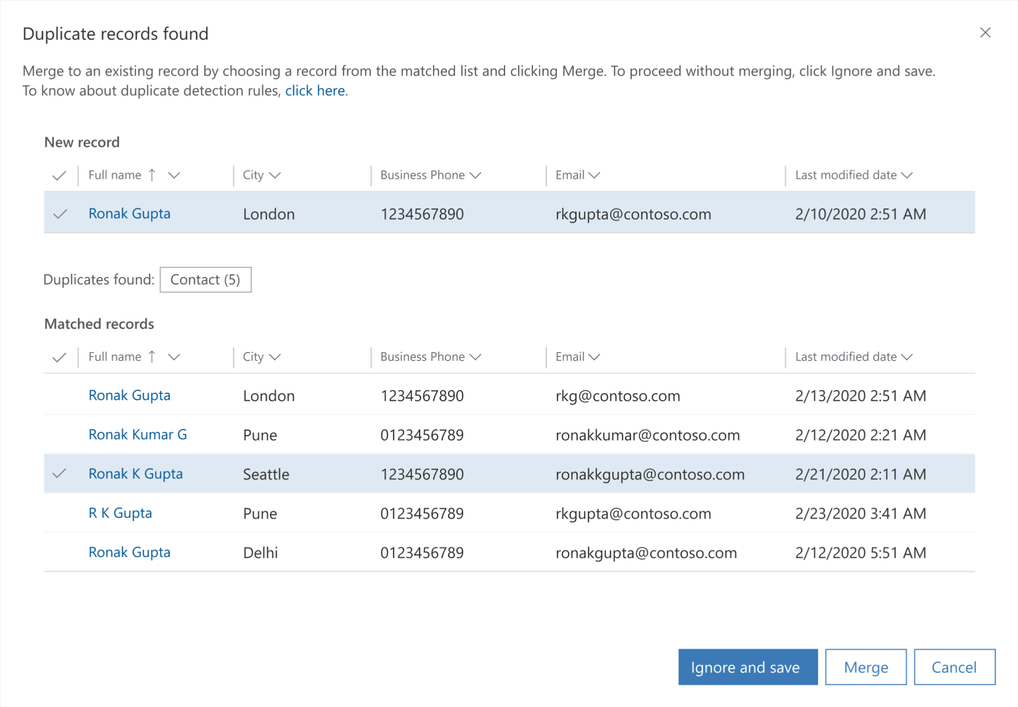 Duplicate detection dialog